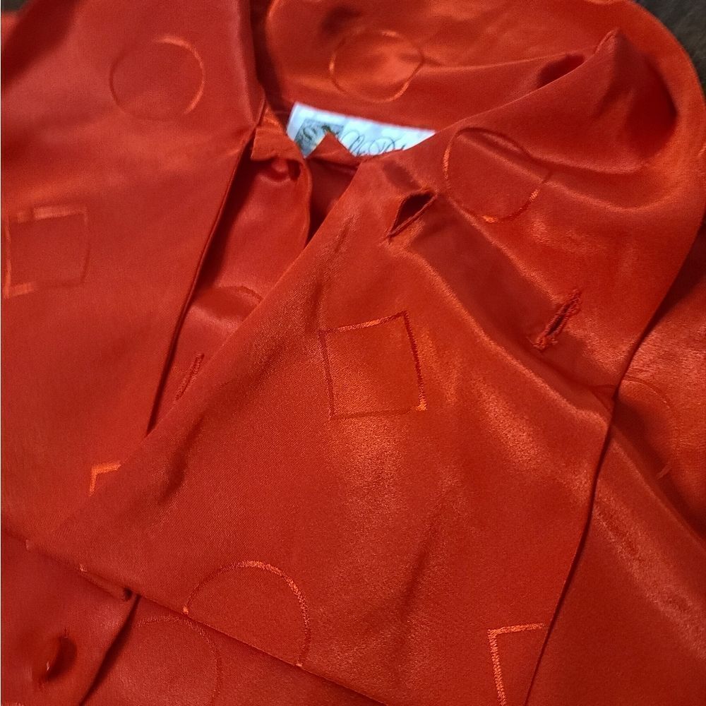 Vintage 80s Monochromatic Geometric Red Long Sleeve Blouse - Picture 7 of 12
